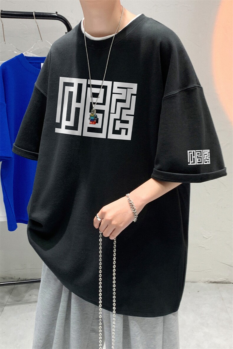 200g抖音质量夏季新款短袖T恤美式复古街头五分袖T6001P28控45,男装T恤,电商A268A