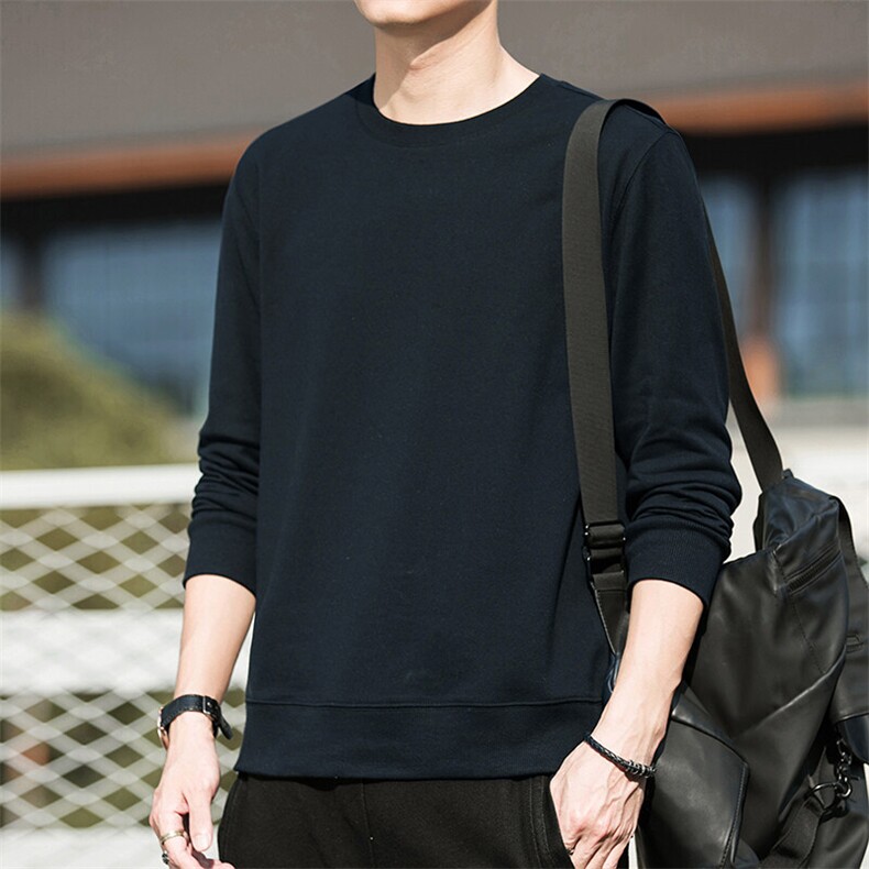 秋冬季宽松加绒卫衣打底衫休闲百搭长袖T恤上衣青年纯色重磅潮服,男装T恤,钱塘6003（原4033）