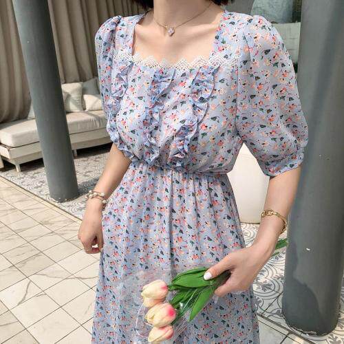 新款碎花雪纺连衣裙，女装连衣裙，莎咔