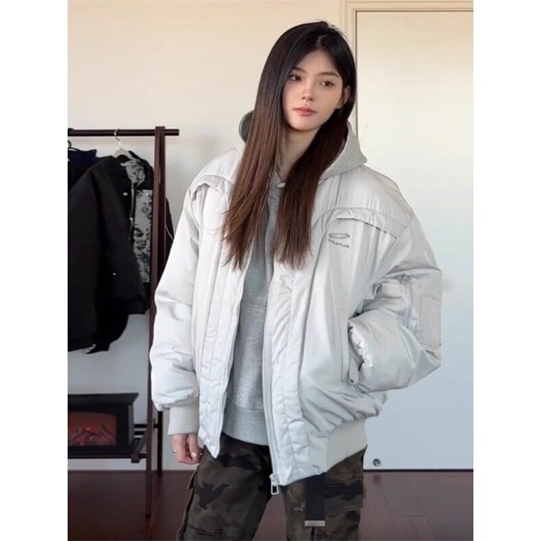 美式廓形短宽bomber棉服男冬季ma1飞行夹克高质量加棉夹棉外套潮图片