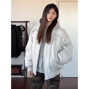 美式廓形短宽bomber棉服男冬季ma1飞行夹克高质量加棉夹棉外套潮图片
