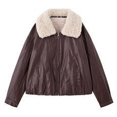 羊羔毛外套女2025新款冬季美拉德皮衣棕色小个子加厚宽松拼接加厚，女装棉衣/棉服，依万里