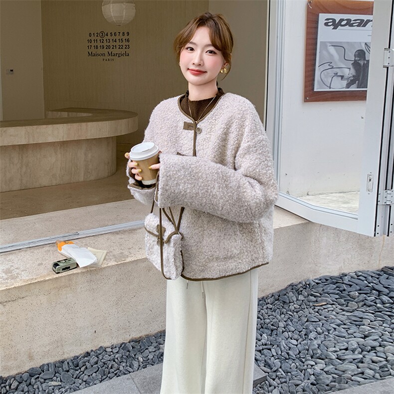 休闲羊羔毛外套女2025冬羽绒内胆轻薄短款小香风小个子chic高级感,女装羽绒服,2C176