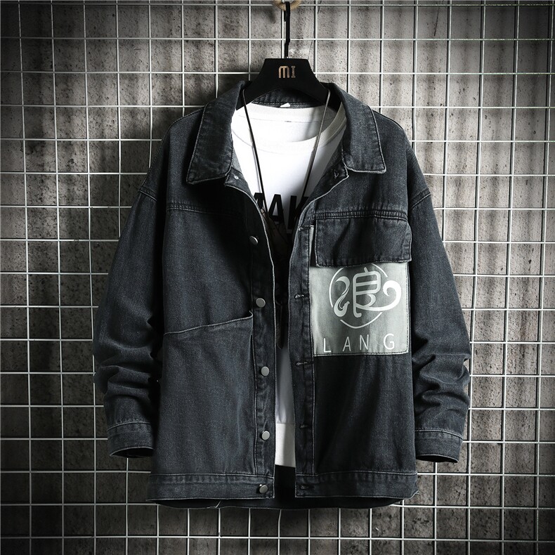 JK631-P75-现货网格牛仔夹克肥仔量足破洞印花大码，男装夹克，星座103A