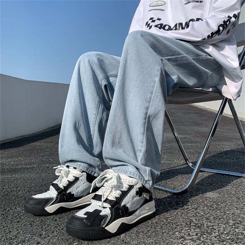 浅蓝牛仔裤男春季宽松直筒高街vibe休闲长裤A080-9291-P35控58,男装牛仔裤,电商A080