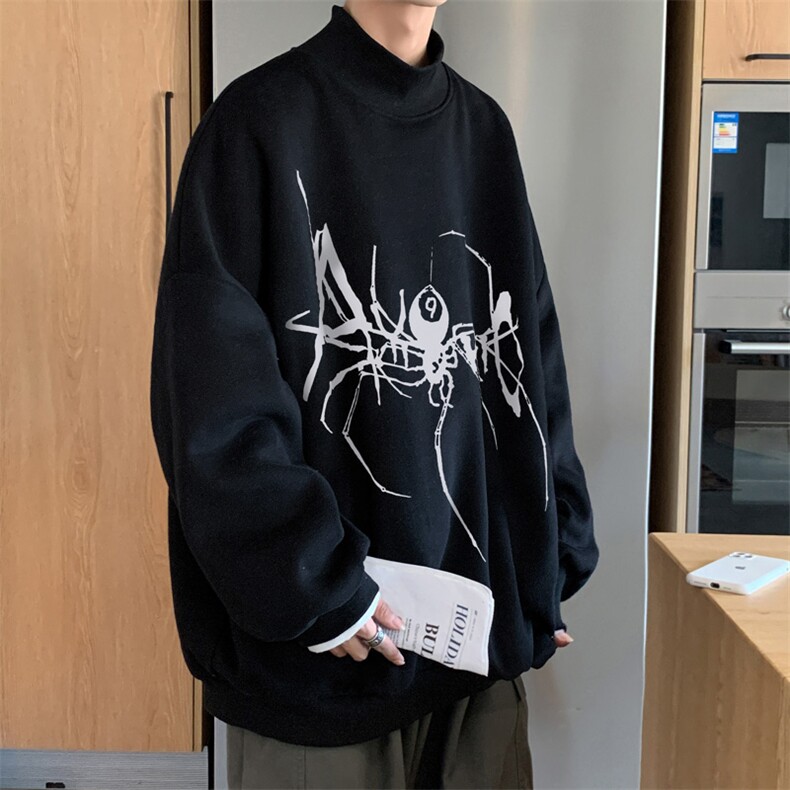 加绒加厚高领卫衣蜘蛛印花落肩袖情侣款打底衫男XZ514-2-G86-P48,男装T恤,星座514-2(原B239)