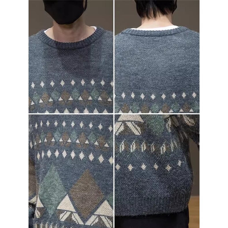 B042-P45美式休闲毛衣男传统复古春秋冬季潮牌宽松大码民族风,男装针织衫/毛衣,电商B323A