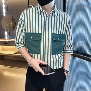直播店主风夏百搭条纹衬衫印花短袖宽松社会小伙A236-C11-P58图片