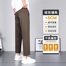 斜纹肌理感半松紧腰直筒长裤男士极简保暖毛呢休闲西裤D933-P50，男装西裤，星座509