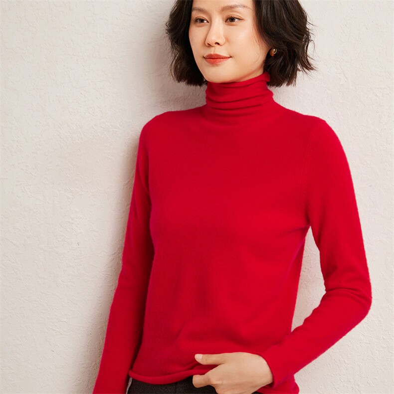 秋冬季35%羊绒65%羊毛休闲百搭12针平面堆堆领羊绒衫,女装羊绒衫,广悦羊绒