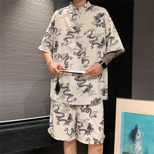 DSA028-TZ2402 特P50 量大优供视频新风龙纹冰丝短袖短裤套装男图片