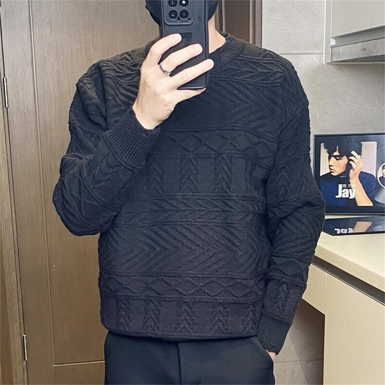 M3020-特P68领口破洞毛衣男女宽松韩版百搭加厚打底针织衫情侣装，男装针织衫/毛衣，电商D310B