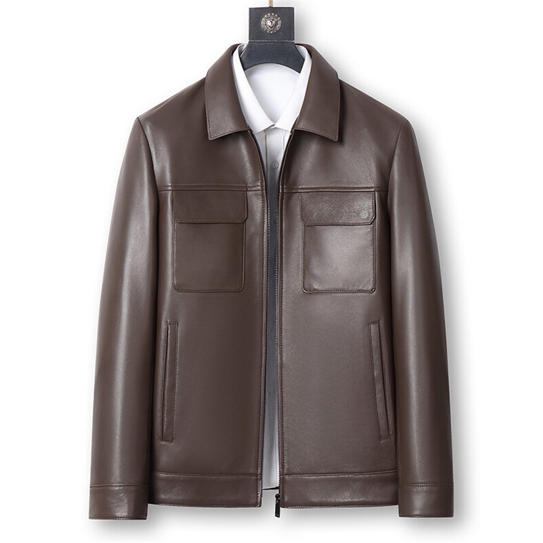 雷总同款春季真皮皮衣男装通勤绵羊皮外套日常百搭绅士皮夹克商务，男装夹克，电商B360