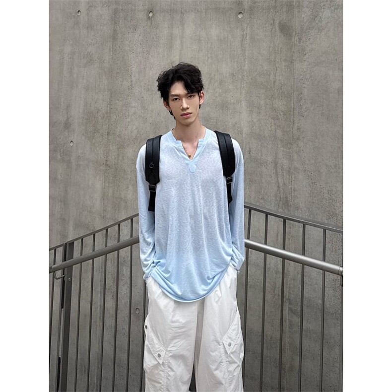 C316T99P48初秋新款天丝透气V领长袖T恤防晒打底衫性感,男装防晒衣,电商C316
