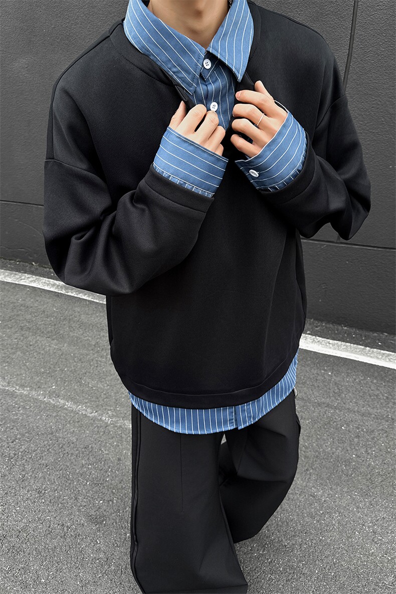 2026春季新款复古假两件Polo衫男老钱风条纹卫衣W5019-特P38控68,男装Polo衫,电商A001