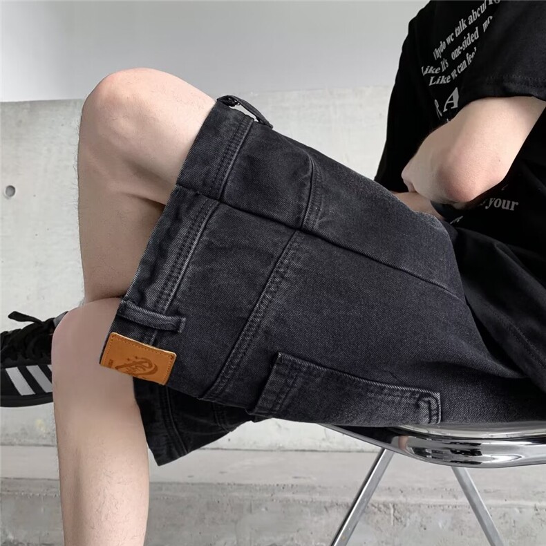 美式倒装牛仔裤男高街vibe宽松直筒短裤潮牌休闲五分裤55077-p45图片