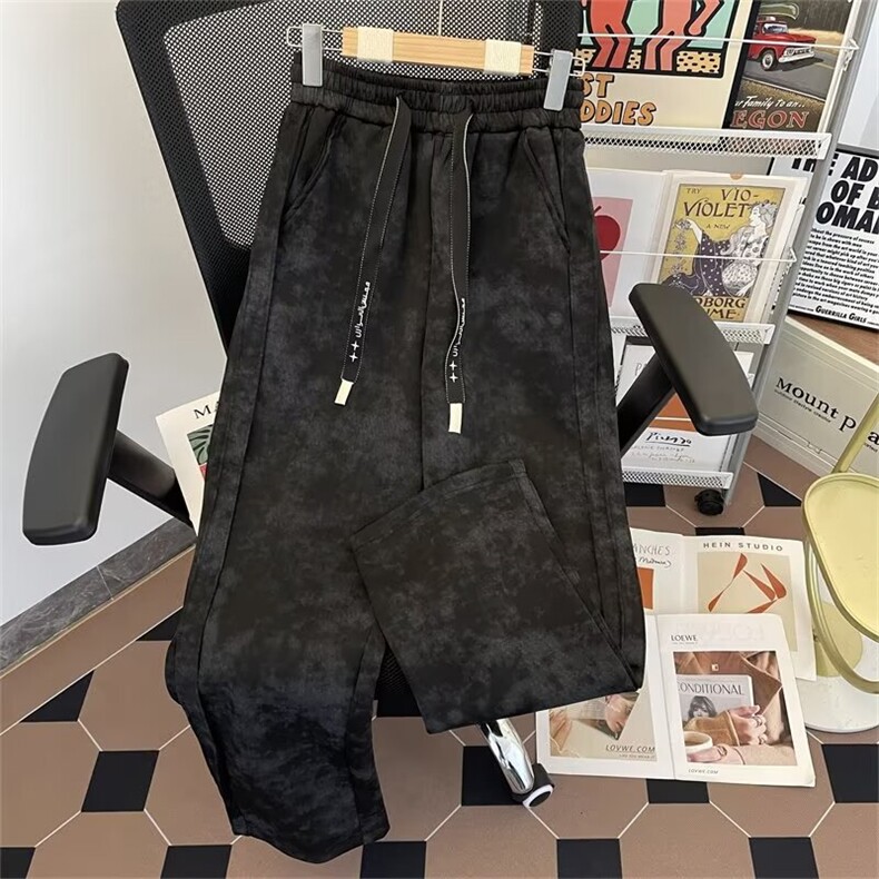 美式浅条纹扎染新款男秋冬裤复古宽松慵懒风阔腿裤子BK55/P46,男装休闲裤,星座506B