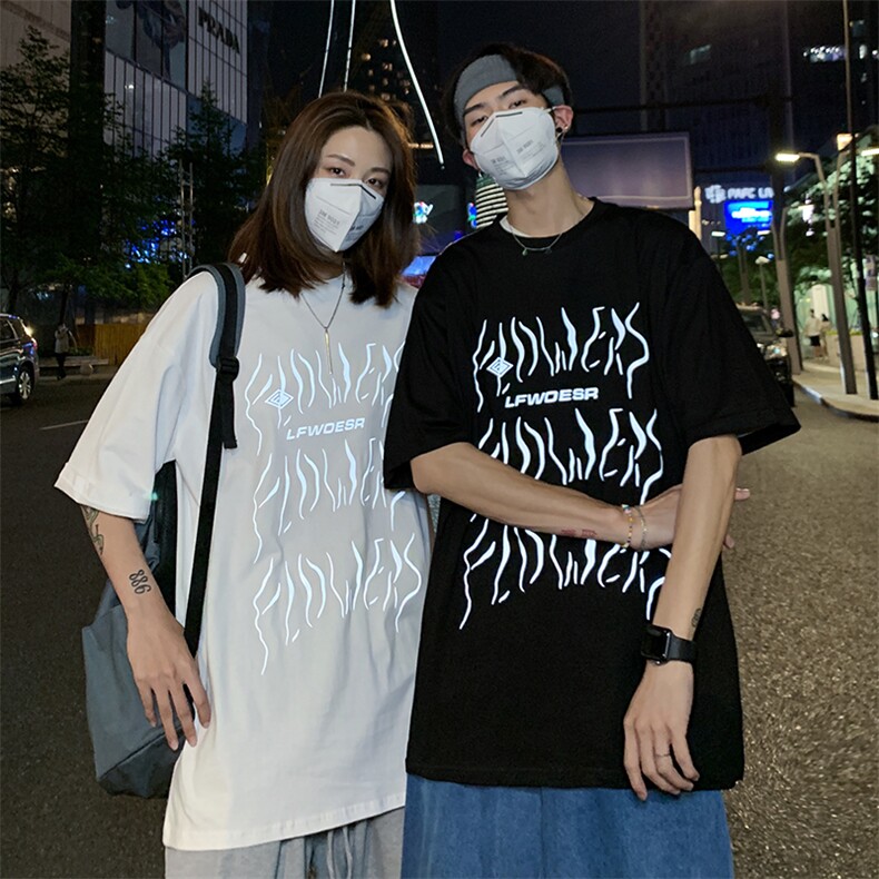 情侣装夏装新款夜光字母印花短袖T恤女ins原宿宽松潮D90女类,女装T恤,电商A335-1（原A458）