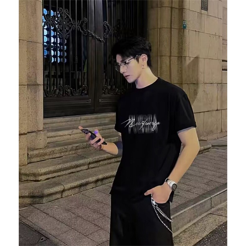 抖音得物供货210克现货宽松纯棉美式潮牌印花落肩袖纯棉T恤AT2160,男装T恤,电商A443