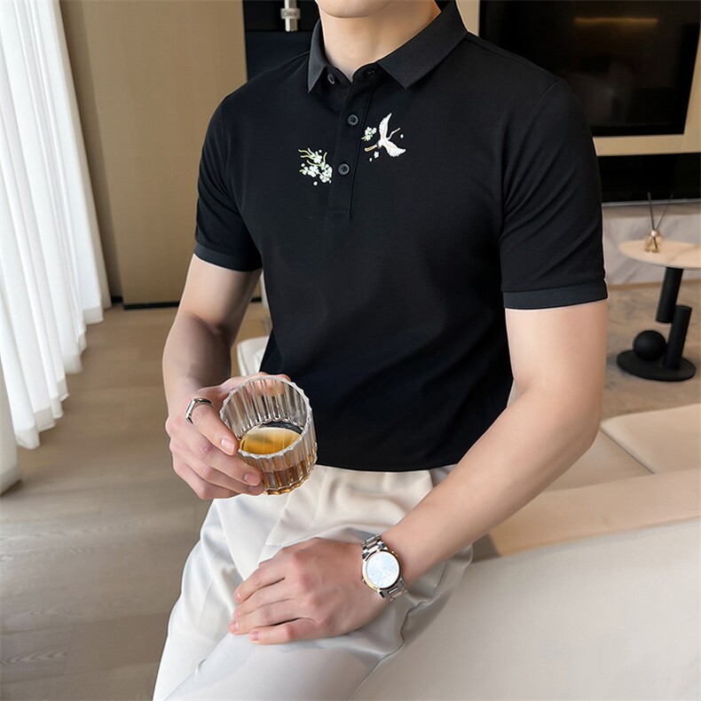 精致印花韩版短袖翻领Polo衫高级感百搭半袖T恤PL81/P45降,男装Polo衫,电商A243