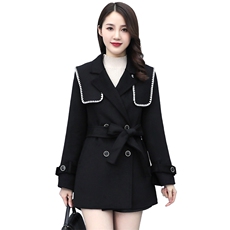 高级感毛呢外套女2021春秋季新款海军领气质女神范百搭中长款大衣，女装毛呢外套，千千佰惠