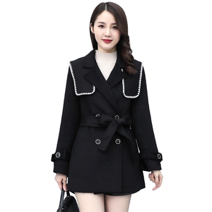 高级感毛呢外套女2021春秋季新款海军领气质女神范百搭中长款大衣图片