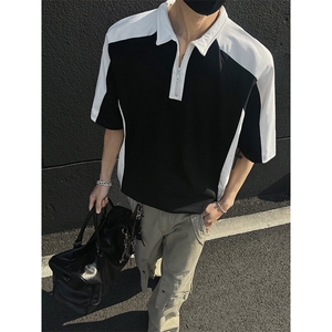 得物抖音高品二开240克纯棉美式高街痞帅POLO翻领潮牌短袖T恤图片
