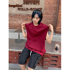 港风大码美式麂皮绒套头圆领无袖T恤背心男潮XZ213-T071-P35控48，男装T恤，星座213
