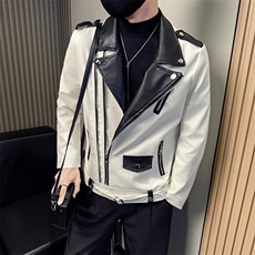 男士短款春秋季西装领机车皮夹克外套A368-QY6022-P118，男装夹克，电商A368