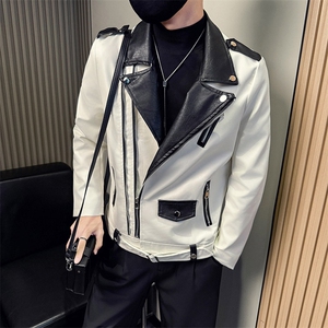 男士短款春秋季西装领机车皮夹克外套A368-QY6022-P118
