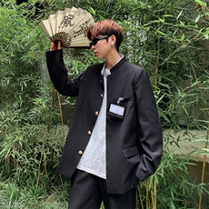 新中式立领西装外套男女胖子加大复古中山装休闲风小西服-XY85，男装西服，星座601-1