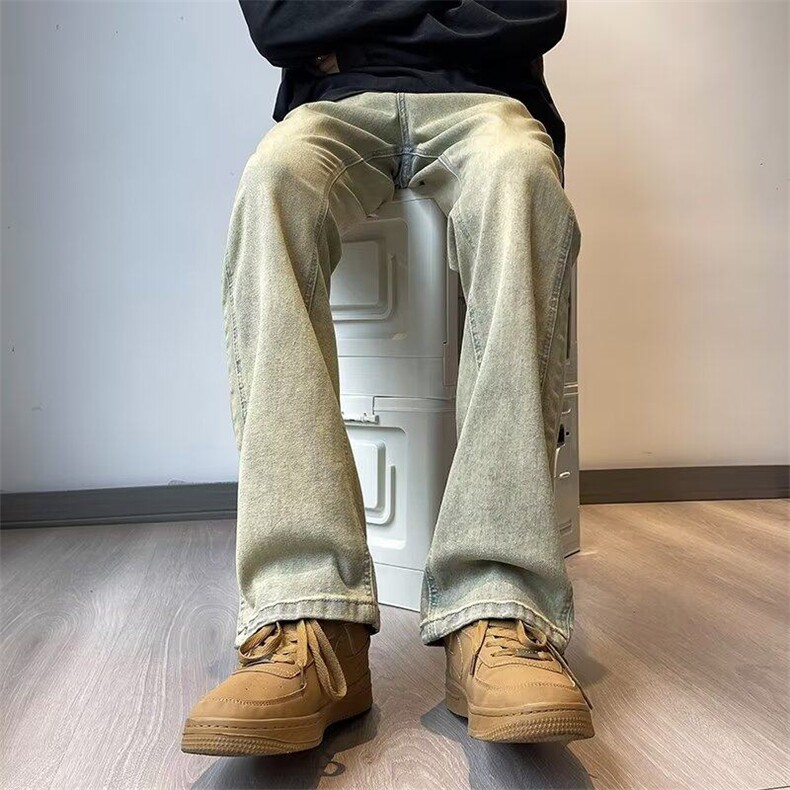 水洗黄泥牛仔裤男春秋高街美式街头修身直筒裤子薄款KK269-P40,男装牛仔裤,星座911-3