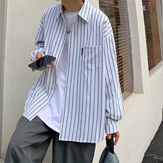 22春秋装条纹衬衫长袖男外套港风潮休闲宽松衬衣CS721P45控59，男装衬衫，电商B413-1
