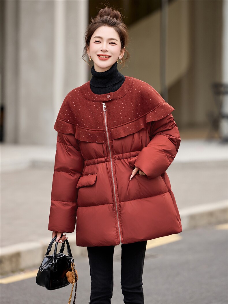 BAO款主推，现货荷叶边拼接短款羽绒服女2025冬季新款保暖外套,女装羽绒服,仟媚宠