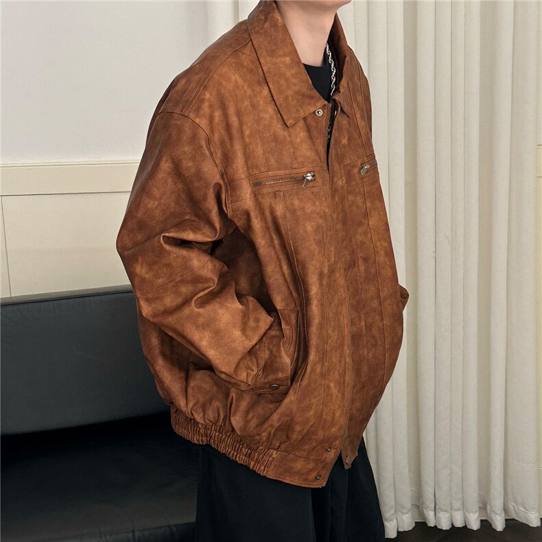 现货-水洗质感复古皮外套男pu机车服潮牌痞帅夹克-AP23106-P115,男装夹克,电商A351
