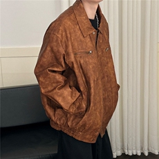 现货-水洗质感复古皮外套男pu机车服潮牌痞帅夹克-AP23106-P115，男装夹克，电商A351