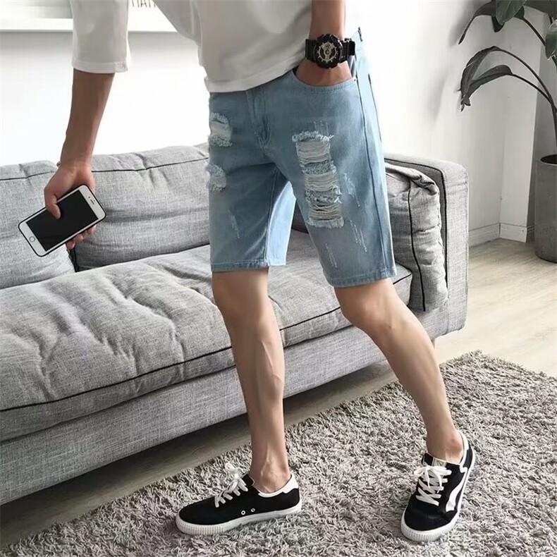 破洞牛仔短裤男宽松直筒日系五分裤潮流薄款裤子N905,男装牛仔裤,星座1116A-1（原606A）