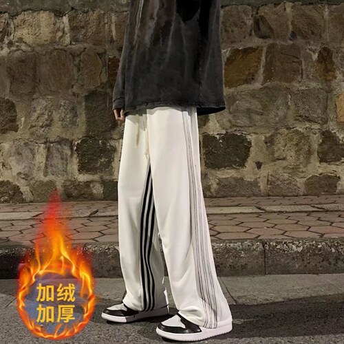 秋冬季运动裤男潮牌ins拼接条纹直筒拖地裤A393P32图片