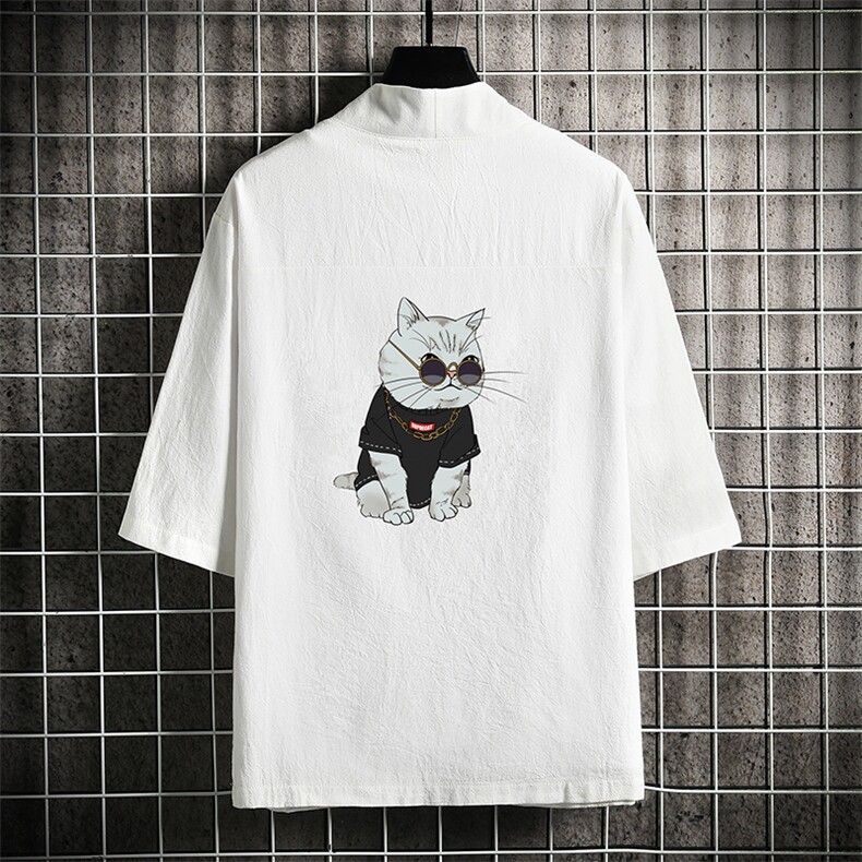 HF59044-P40风汉服男开衫外套七分袖道袍网格挂拍，男装民族服装，电商A040A