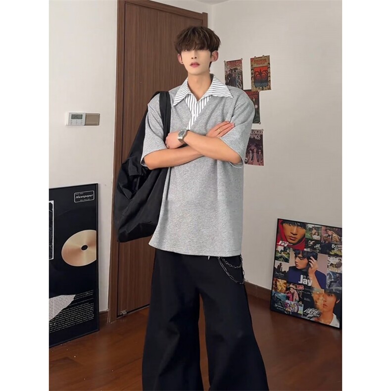 翻领短袖polo衫男潮牌夏季t恤韩版修身潮流2026新款百搭体恤上衣，男装T恤，四季星座505