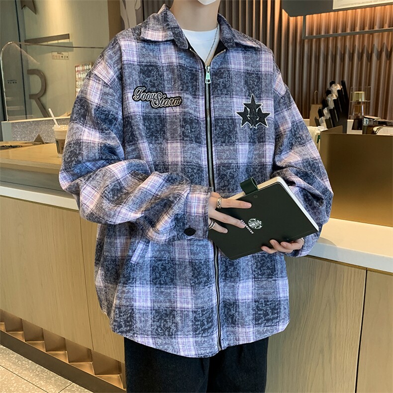 美式复古格子星星夹克外套男女秋冬潮情侣宽松上衣JK09284-P68,男装夹克,星座308B-2