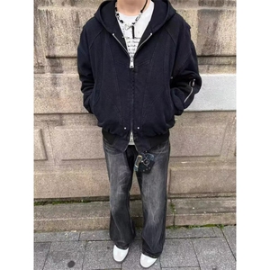秋冬美式复古解构连帽工装外套青少年街头宽松休闲水洗夹克上衣潮图片