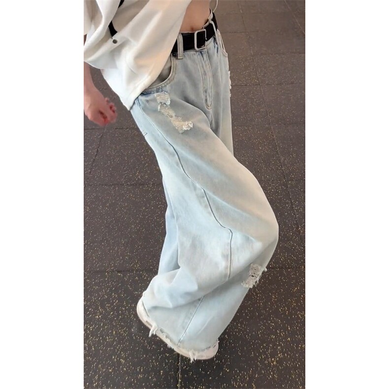 毛边破洞水彩晕染牛仔裤男款夏季高腰显瘦提档裤子直筒阔腿弯刀裤,男装牛仔裤,电商D312-1