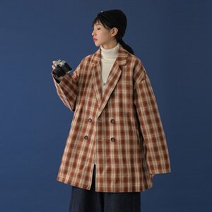 20年秋冬新款格纹西装呢大衣中长款呢料DSB293-A778-P90控125图片