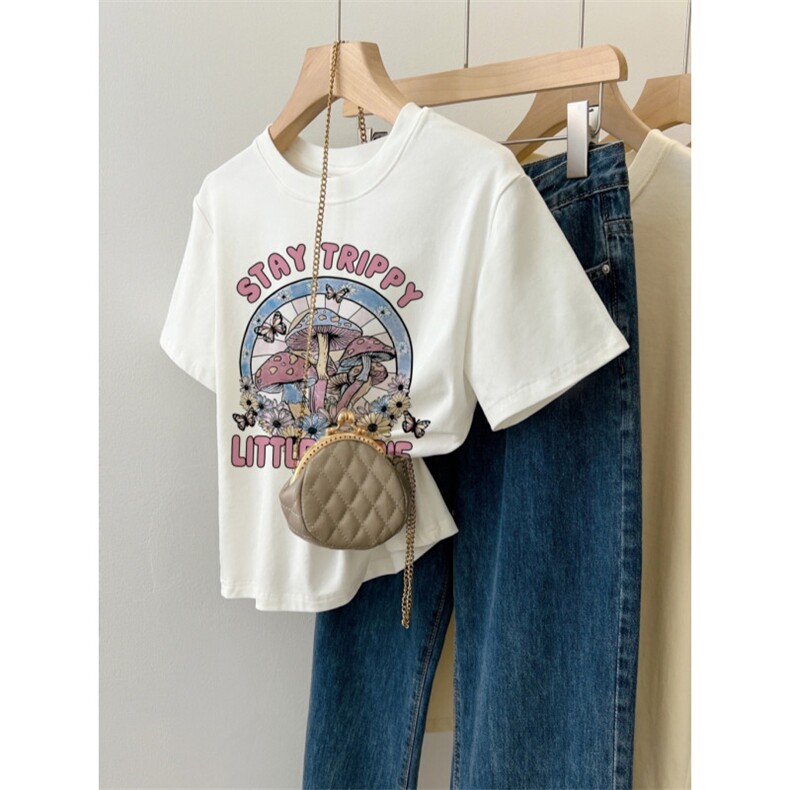 T0617-P25日系卡通蘑菇云纯棉印花短袖学生宽松百搭上衣，男装T恤，星座617A-2