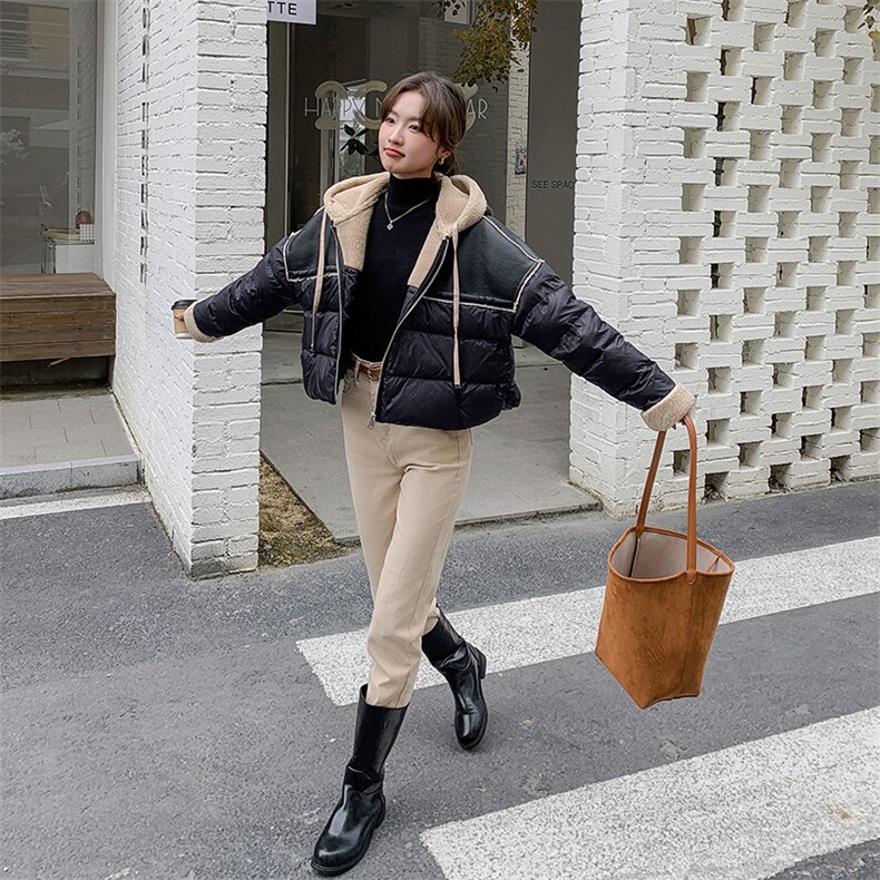 2023年冬季羽绒服女短款90白鸭绒拼接外套,女装羽绒服,秋水欣儿