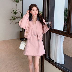 【现货】粉色小香风马甲裙+外套套装088-8811 p155k218图片