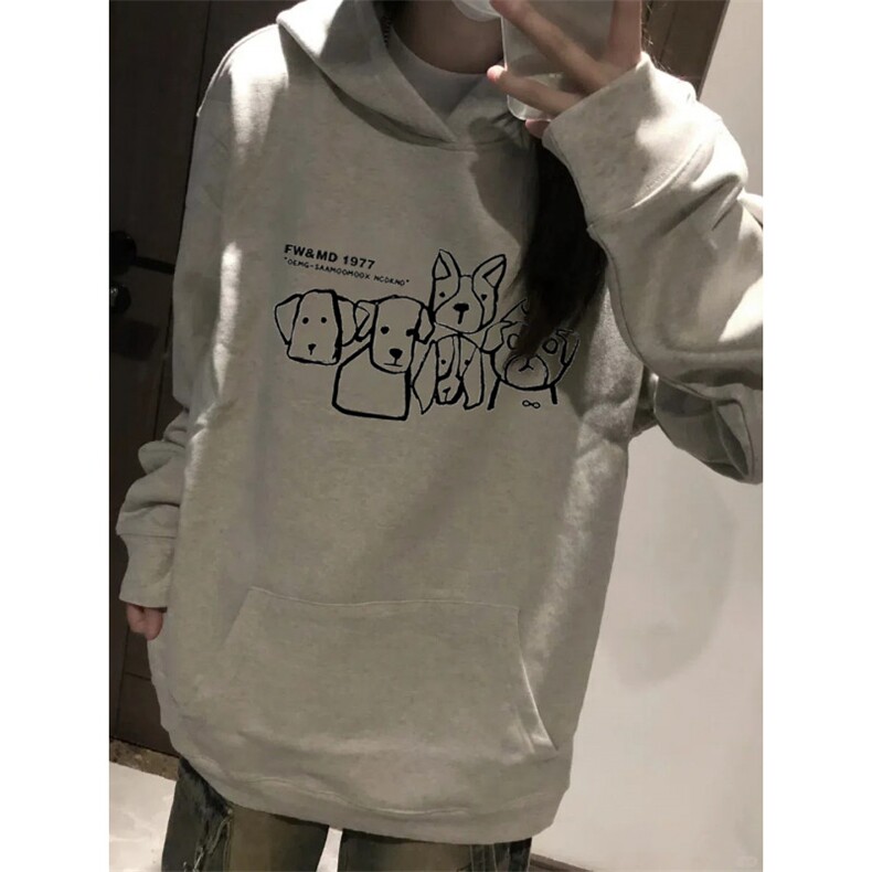 C310-P55手绘线条狗印花连帽卫衣学生情侣男女上衣,男装卫衣,星座617A-2