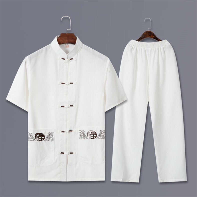 782/P60主推！老年人夏装短袖唐装套装福字民族服装爷爷太极服男,男装休闲套装,星座1216（原钱塘722）