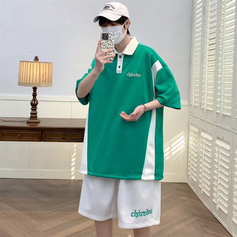 夏上新学生翻领半袖Polo衫时尚刺绣短袖套装男女7800-P70控价98,男装Polo衫,电商A441-1
